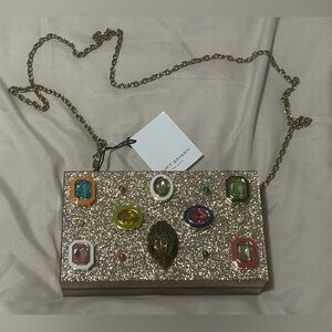 Kurt Geiger Gold Glitter Jeweled Box Clutch NWT